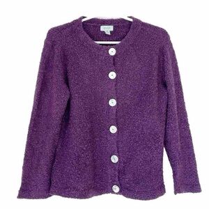 NWOT RIVER boucle cardigan sweater size S purple mother of pearl buttons